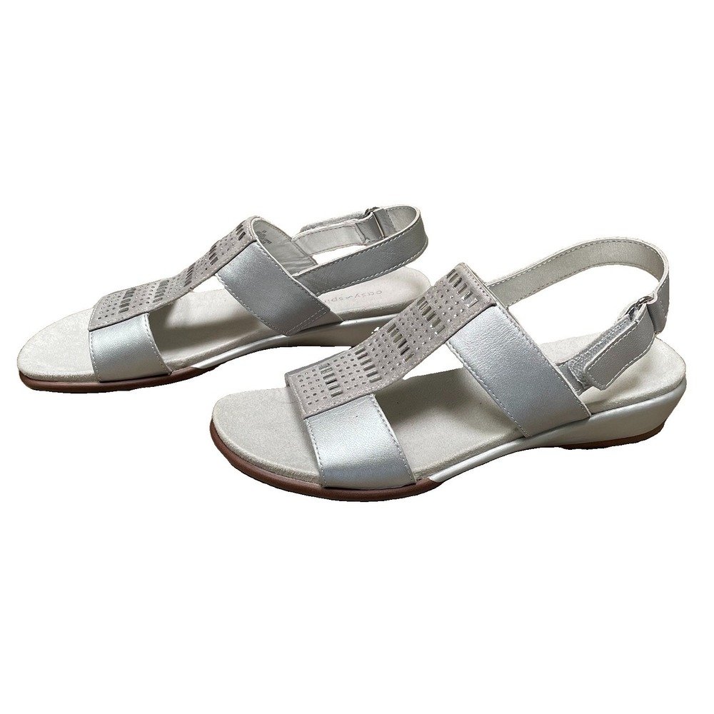 Easy Spirit Hazel Slingback Wedge Sandals Women's 8 NARROW Silver Leather